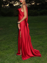 Sexy Backless Satin Side-Slit Maxi Dress